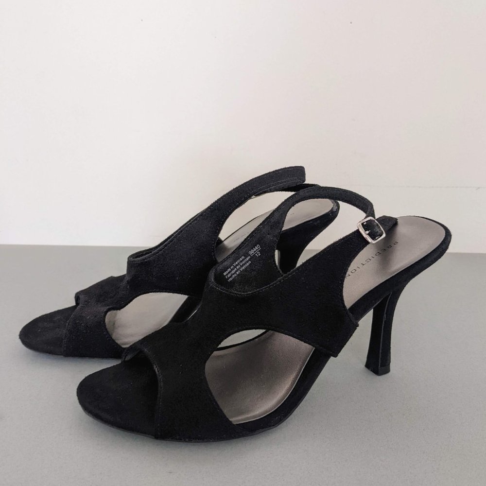 Predictions Black Suede Stiletto Heels with Adjustable Strap 2.5in